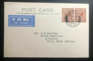 1932 London England First Flight Airmail Postcard Cover FFC To Zanzibar