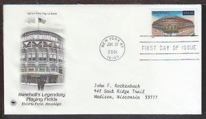 US Ebbets Field Brooklyn 2001 PCS Typed FDC BIN 20184