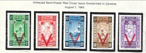 ETHIOPIA Sc 268-72 MLH issue of 1945 - RED CROSS SET W/OVERPRINT