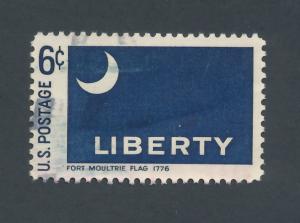 US 1968 Scott 1345 used  - 6c, Fort Moultrie, flag