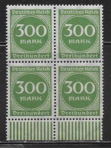 Germany 231 300m Numeral Lower margin block of 4 MNH