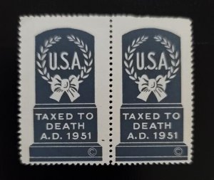 U.S.A. Taxed to Death A.D. 1951, Pair, Mint NH