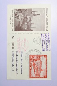 SAAR 1954 Balloon Flight Card / Switzerland & Luxembourg - L38773