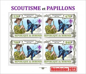 BURUNDI - 2023 - Scouts and Butterflies - Perf 4v Sheet - Mint Never Hinged