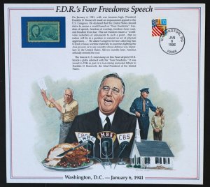 U.S. Used #933 5c FDR/#2897 32c Flag Four Freedoms Speech Commemorative Panel