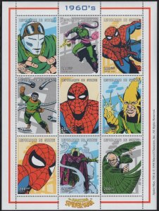 Guinea 1999 MNH 200fr Spider-Man and Villians 1960s Sheet of 9