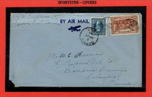 25c 1st quarter oz airmail rate to Colombia South America b/s Aug 1 1939 Canada