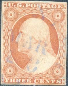 #10 ORANGE BROWN VF USED WITH ULTRAMARINE CANCEL CV $300.00 BP2018