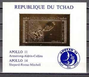 Chad, Scott cat. 239 B. Apollo 11 & 14, Space GOLD foil s/sheet. ^