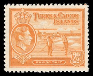 Turks & Caicos 1938 KGVI 2½d yellow-orange MNH. SG 199. Sc 83.