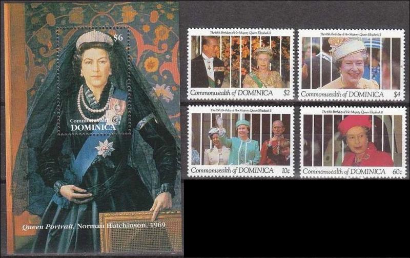 1991	Dominica	1422-25+1426/B188	65 years of Queen Elizabeth II