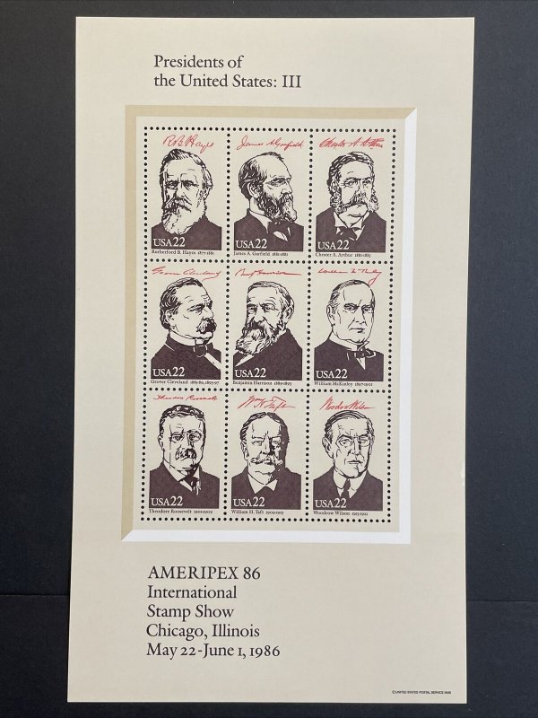 Ameripex '86 President Souvenir Sheets Sc# 2216-2219, FV $7.98