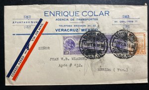 1934 Veracruz Mexico Commercial Airmail Cover To Merida Yucatan Pan America