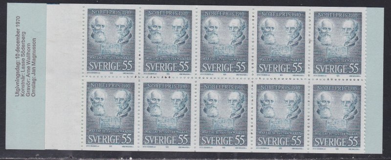 Sweden #882a, Nobel Prize Winners,  Complete Booklet, NH, 1/2 Cat.