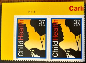 US # 3938 Child Health pair w/plate # 37c 2005 Mint NH