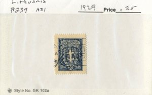 LITHUANIA #239, USED ON 102 CARD - 1929 - LITH048