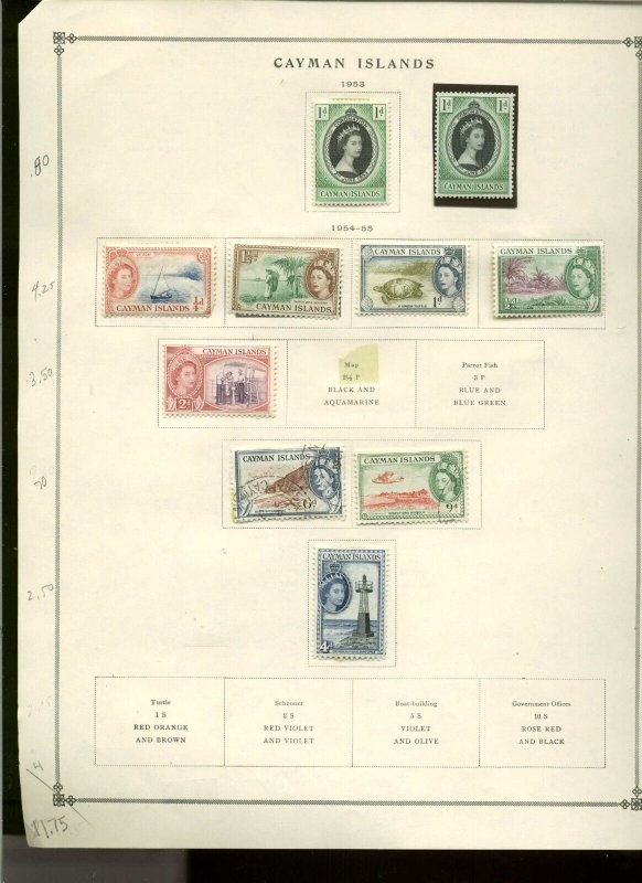 Collection, Cayman Islands Scott Album Pages, 1912/1983, Cat $48, Mint & Used