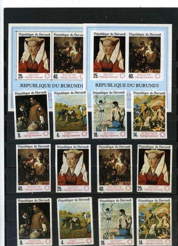 BURUNDI 1967 Sc#212-217a PAINTINGS 2 SETS OF 6 STAMPS & S/S PERF.& IMPERF.MNH