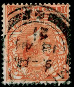 SG366 SPEC N19b(1), 2d orange-yellow, USED, CDS. Cat £10. DIE I. WMK INVETED.