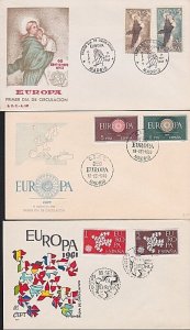 SPAIN 1960-61-63 3 EUROPA FDCs.............................................B1066