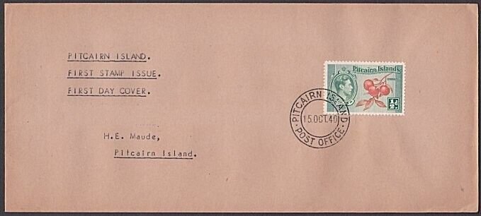 PITCAIRN  1940 GVI ½d on FDC addressed to H E Maude on Pitcairn............a4384