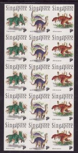 Singapore-Sc#833a- id8-unused NH pane-Dinosaurs-Pre-historic animals-Self-adhesi