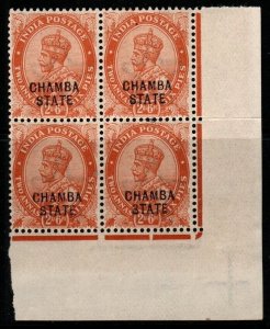 INDIA-CHAMBA SG69 1932 2a6p ORANGE BLOCK OF 4 MTD MINT