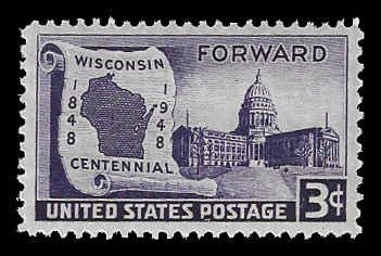 PCBstamps       US # 957 3c Wisconsin Statehood, 1948, MNH, (6)