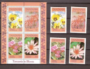 Tanzania - 1986 - Mi. 324-27 and Sheet 57 (Flowers) - MNH - MO017