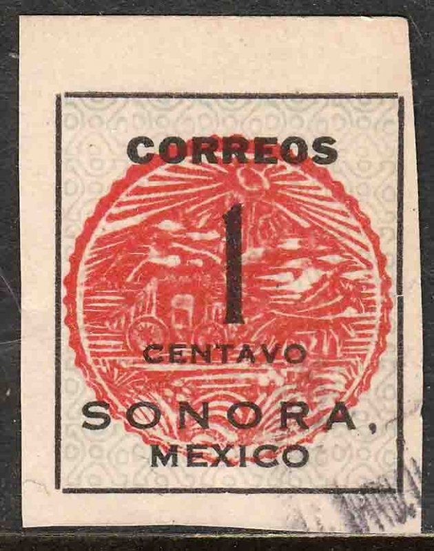 MEXICO 394, 1¢ SONORA COACH SEAL. USED. F-VF. (510)