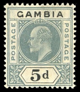 Gambia 1905 KEVII 5d grey & black showing the DENTED FRAME variety VFM. SG 63a.