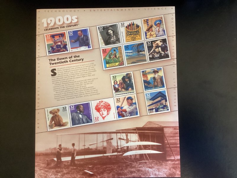 US #3182 MNH 1900s Celebrate the Century Souvenir Sheet has 15 32c stamps