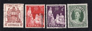 Australia 1957-60 Group of 4 Commemoratives, Scott 304, 312-313, 338 used