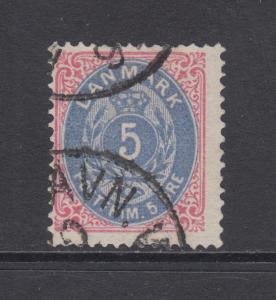 Denmark Sc 27 used 1879 5ö rose & blue perf 14x13½