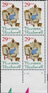 1994 Norman Rockwell Plate Block of 4 29c Postage Stamps, Sc#2839, MNH, OG