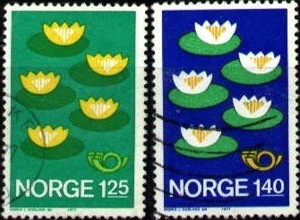 Five Water Lilies, Nordic Countries Coop., Norway stamp SC#688-689 used set