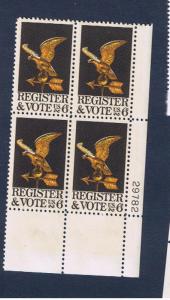 #1344 MNH OG plate block of Register & Vote