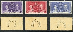 St Lucia SG125s/7s Coronation Set Perf SPECIMEN U/M Cat 75 pounds