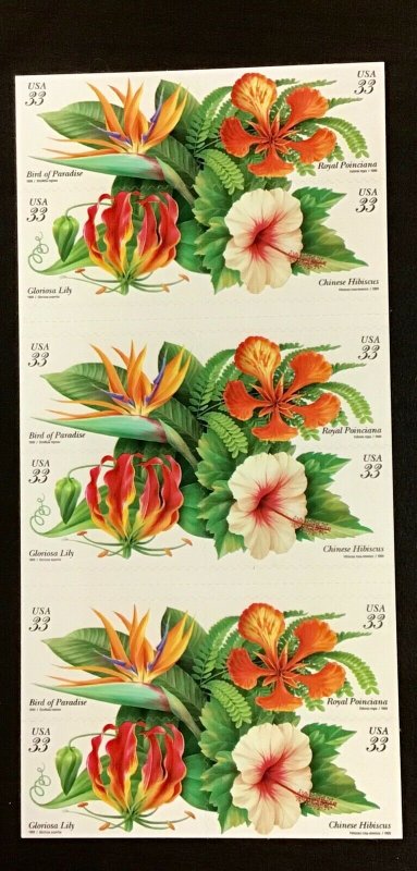 3313b  33 cent  Tropical Flowers Plate S24244  Mint pane of 20 1999  $6.60 face