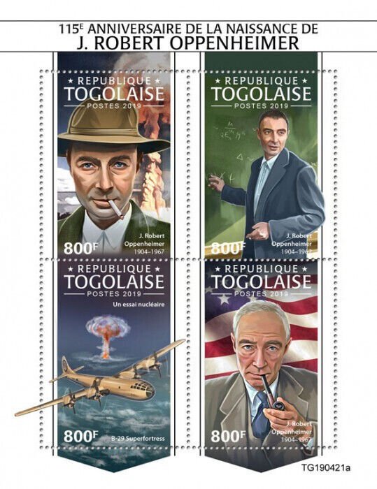 Robert Oppenheimer Physics Stamps Togo 2019 MNH Nuclear Atomic Bomb 4v M/S