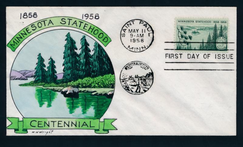 U.S. 1106 Wm. Wright hand painted FDC Minnesota