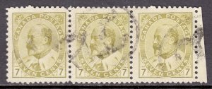 Canada - Scott #92 - Strip of 3 - Used - Weak perfs, pencil/rev. - SCV $12