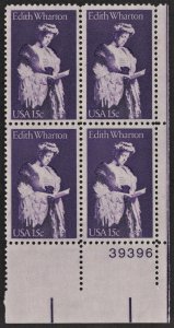 SC#1832 15¢ Edith Wharton Plate Block: LR #39396 (1980) MNH