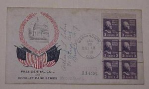 US FDC 1939 PREXY BOOKLET PANE REGISTERED 3cents  CACHET ADDRESSED