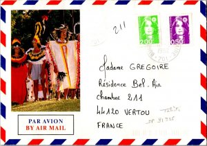 France 50c and 2F Marianne 1992 Bureau Postal Militaire 701 Tahiti Airmail to...