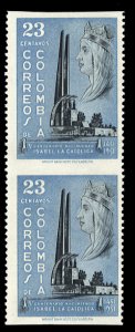 Colombia #611var, 1953 Isabella, vertical pair, imperf. horizontally, never h...