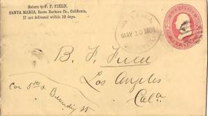 United States California Santa Maria 1886 circular grid  Postal Stationery En...