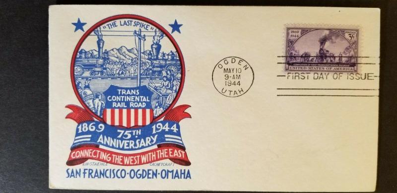 1944 Ogden Utah USA Railroad First Day Illustrated Cachet Craft Staehle Cover