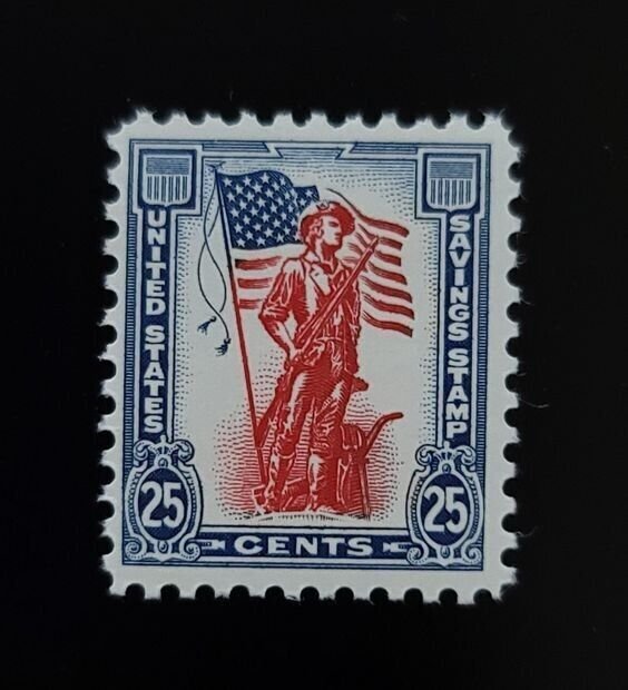 1961 25c War Saving Stamp - Minute Man, Blue & Carmine Scott S7 Mint F/VF NH