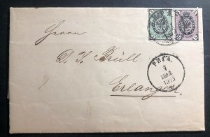 1875 Riga Latvia Russia Letter Sheet Cover To Erlangen Germany Stamp Sc#20-22